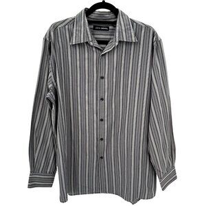 John Henry Mens Gray Striped Button-Up Long Sleeve Cotton/Poly Blend Shirt L